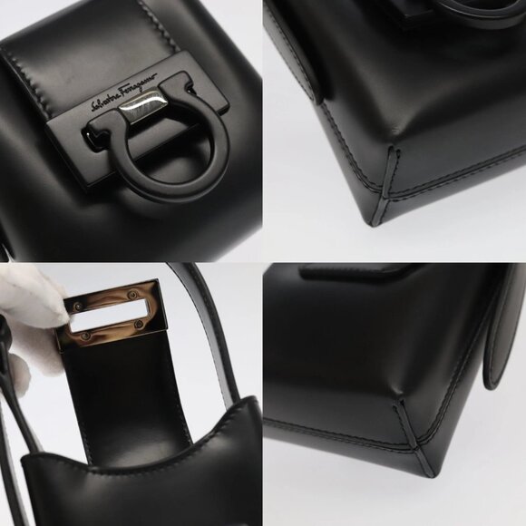 Salvatore Ferragamo Gancini Hand Bag Leather Black Auth 93834AM - Picture 12 of 14